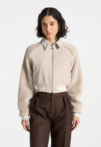 Borg Varsity Jacket - Beige