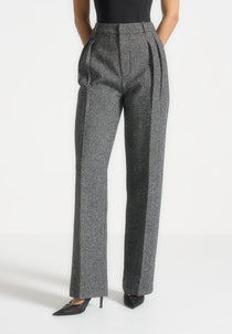 Julie - Tailored Twin Pleat Wool Pants - Grey