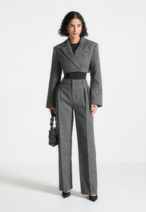 Julie - Tailored Twin Pleat Wool Trousers - Grey