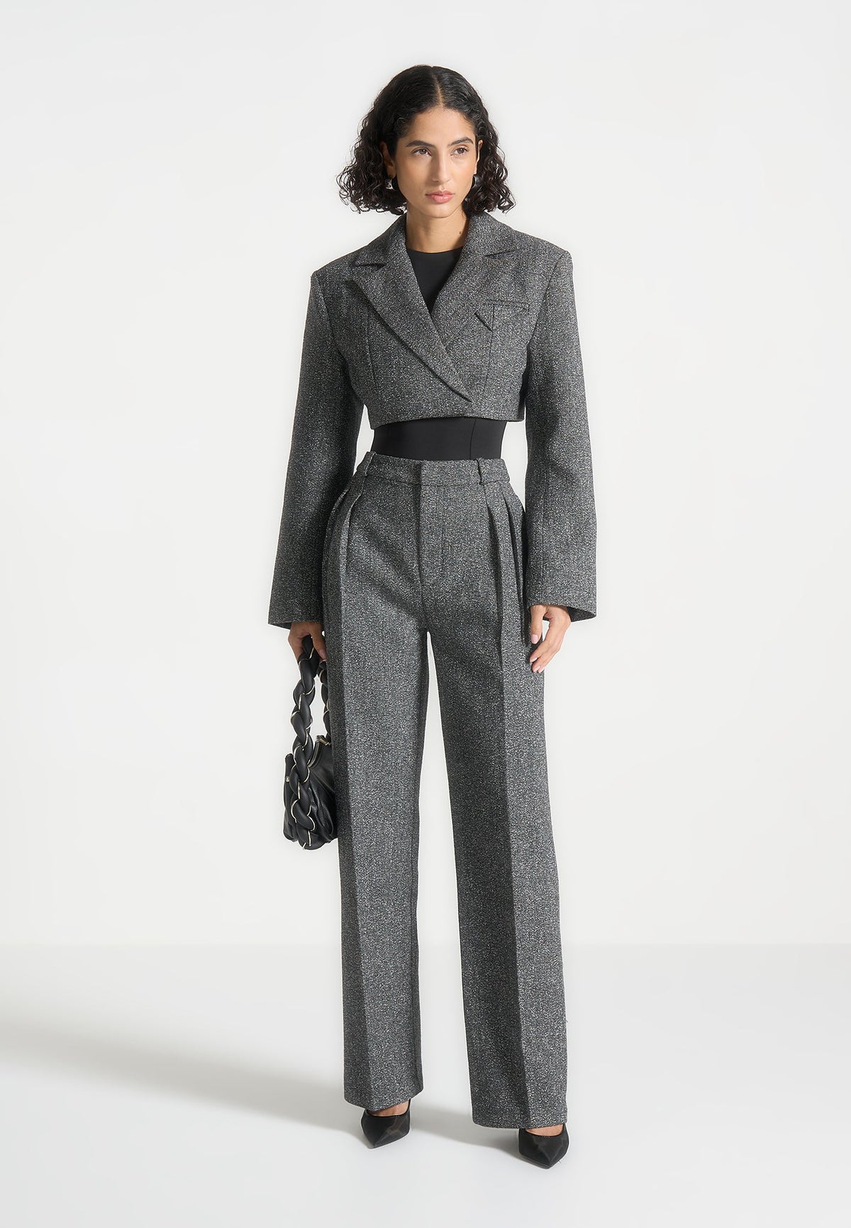 Julie - Tailored Twin Pleat Wool Pants - Grey