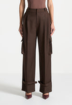danielle-tailored-pleated-cargo-trousers-brown