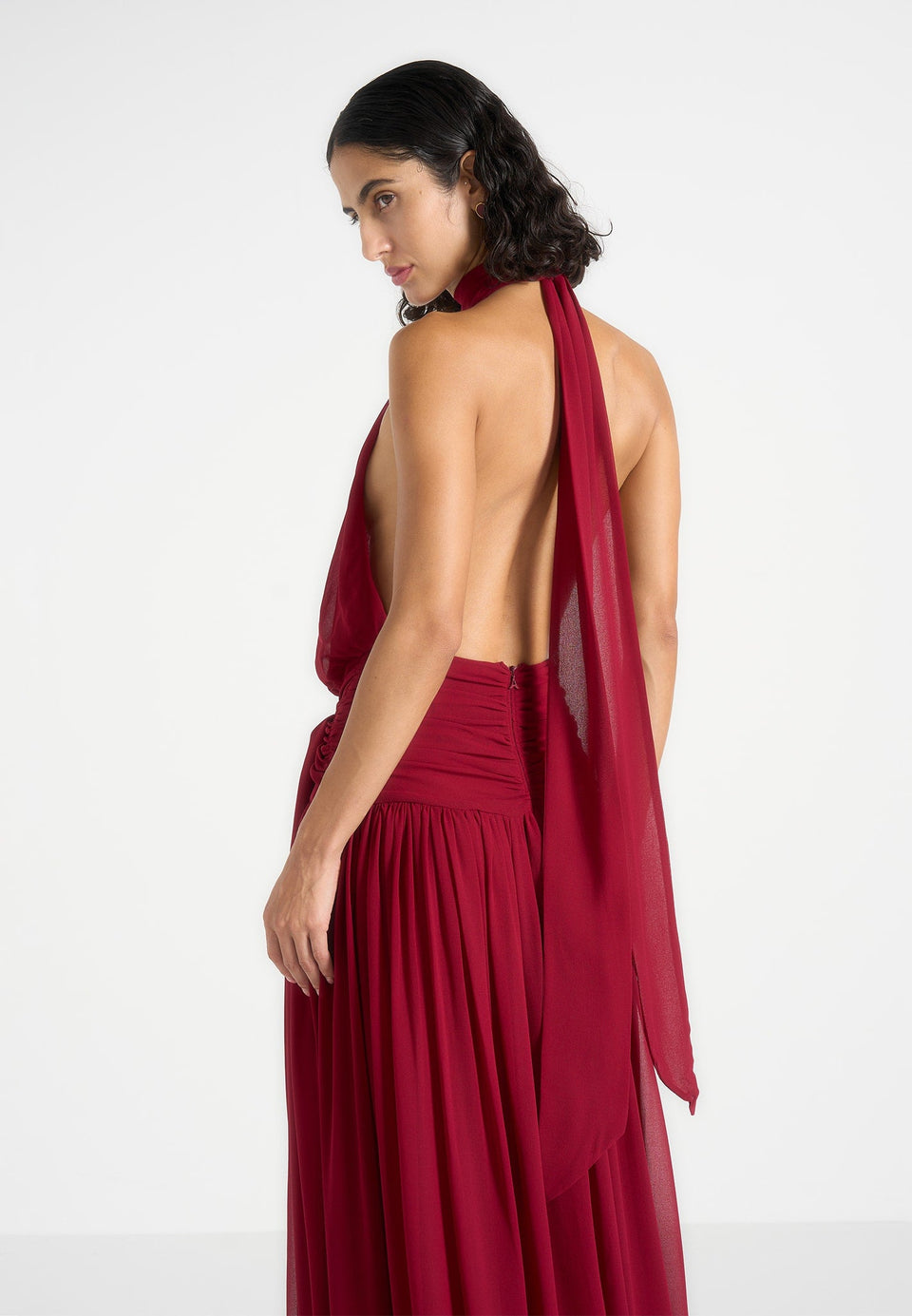 Matilda Gathered Maxi Dress - Wine Red