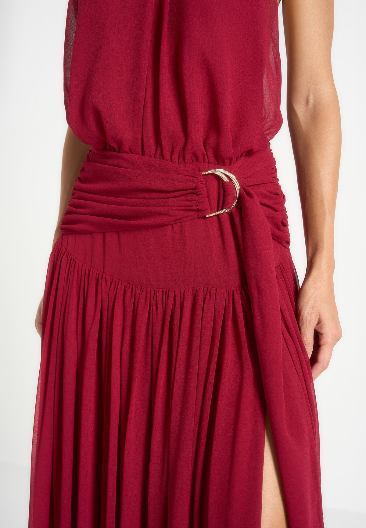 Matilda Gathered Maxi Dress - Wine Red