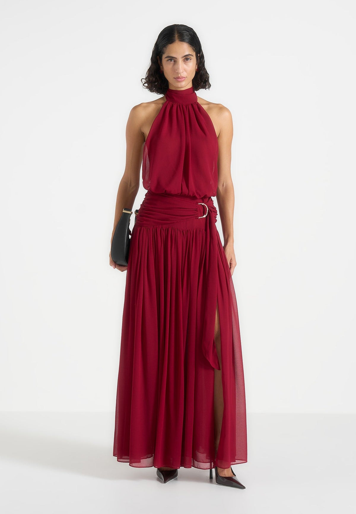 Matilda Gathered Maxi Dress - Wine Red