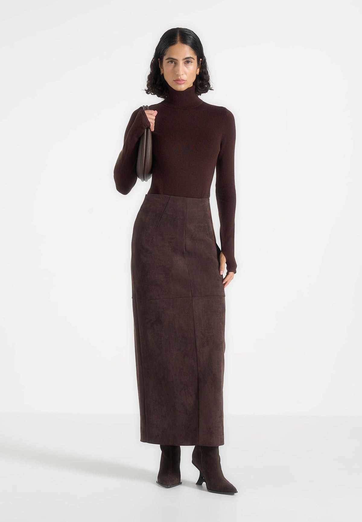 Madeline - Wool-Blend Turtleneck Knit Bodysuit - Brown