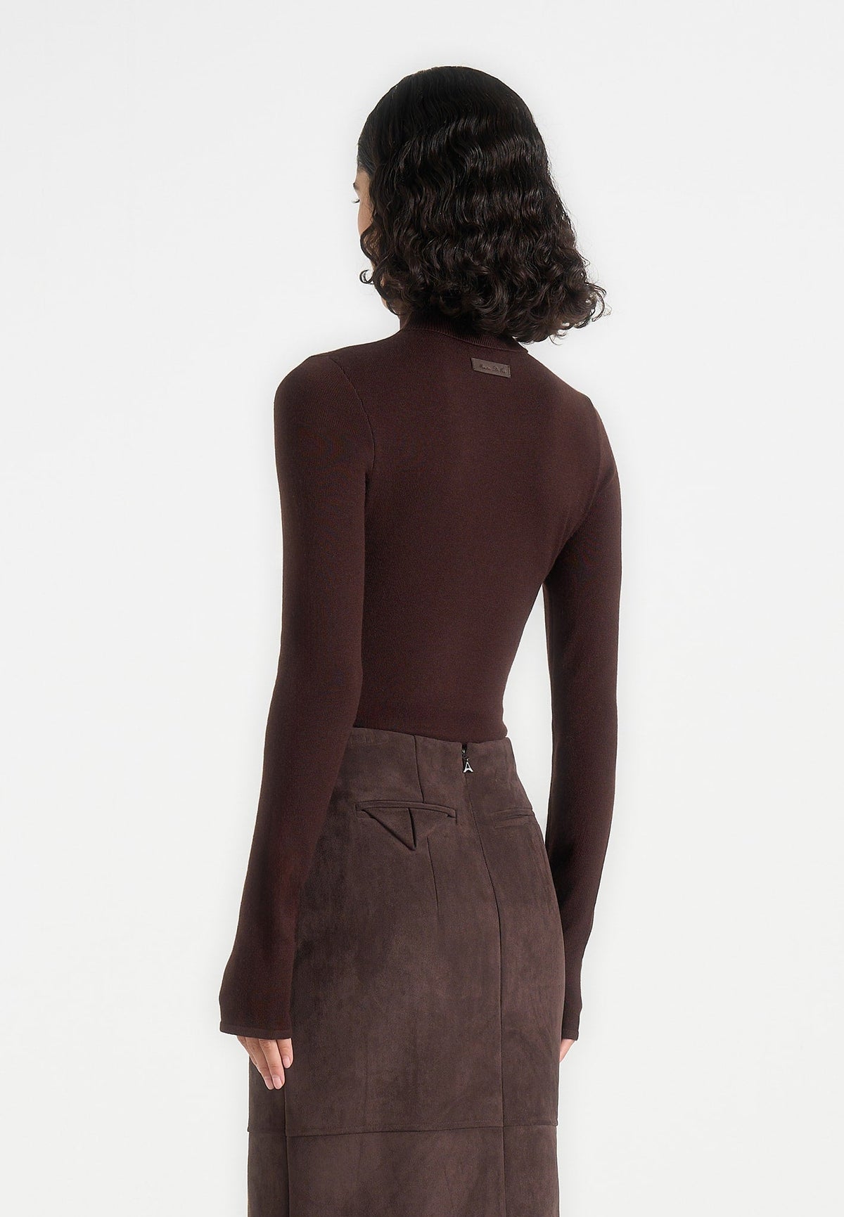 Madeline - Wool-Blend Turtleneck Knit Bodysuit - Brown