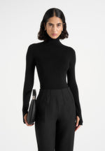 Madeline - Wool-Blend Turtleneck Knit Bodysuit - Black