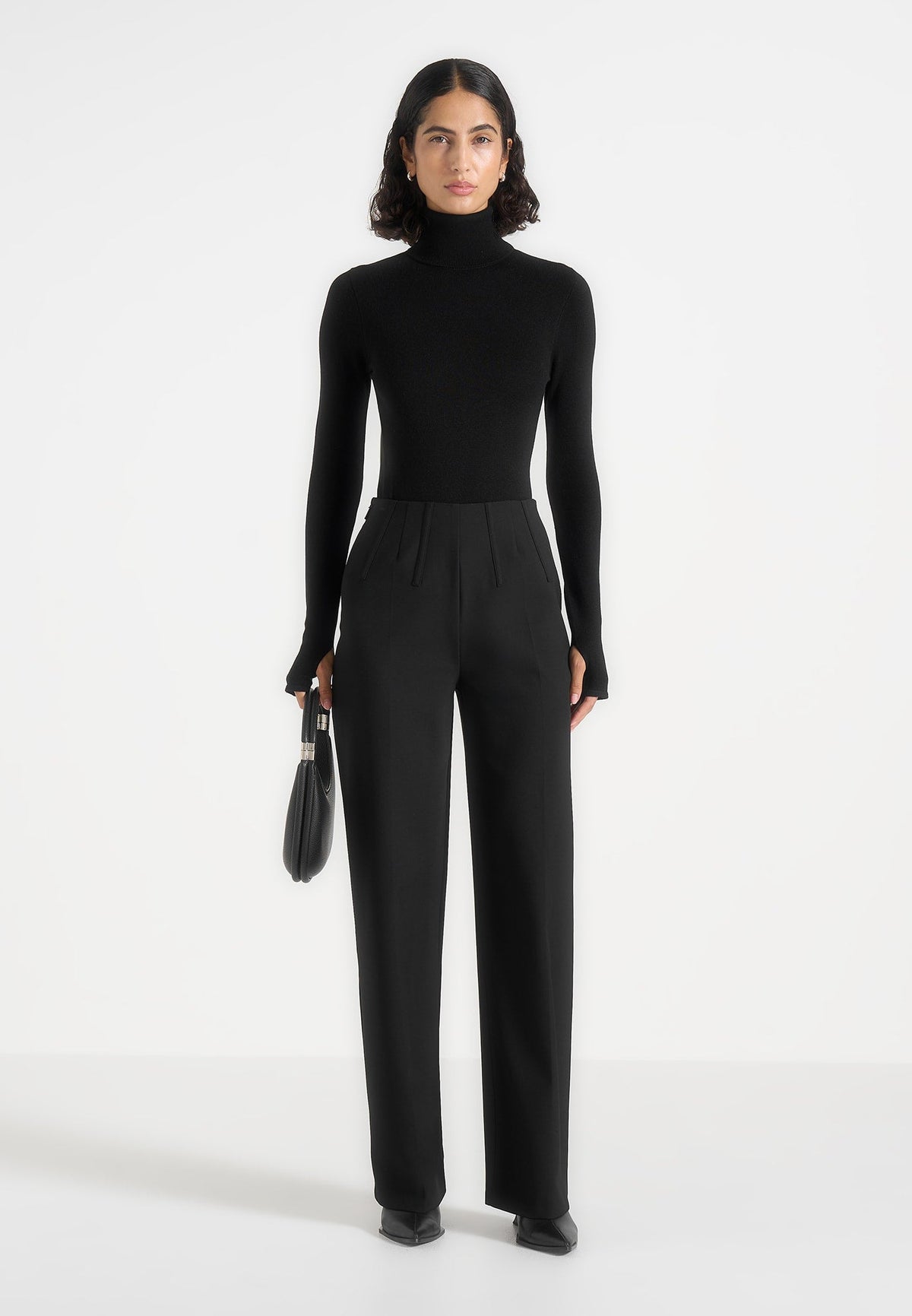 Madeline - Wool-Blend Turtleneck Knit Bodysuit - Black