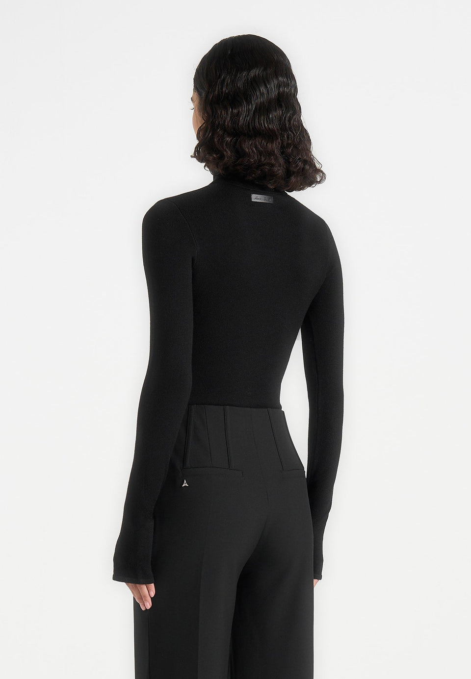 Madeline - Wool-Blend Turtleneck Knit Bodysuit - Black