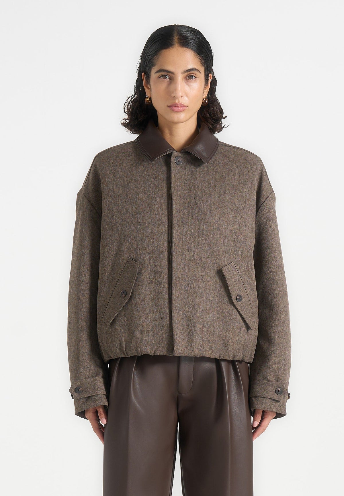 Cameron - Unisex Oversized Textured Tailored Bomber Jacket - Taupe
