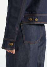 Nino - Unisex Clasp Detail Contrast Stitch Denim Jacket - Indigo