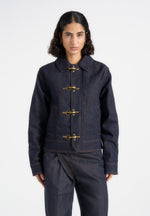 Nino - Unisex Clasp Detail Contrast Stitch Denim Jacket - Indigo