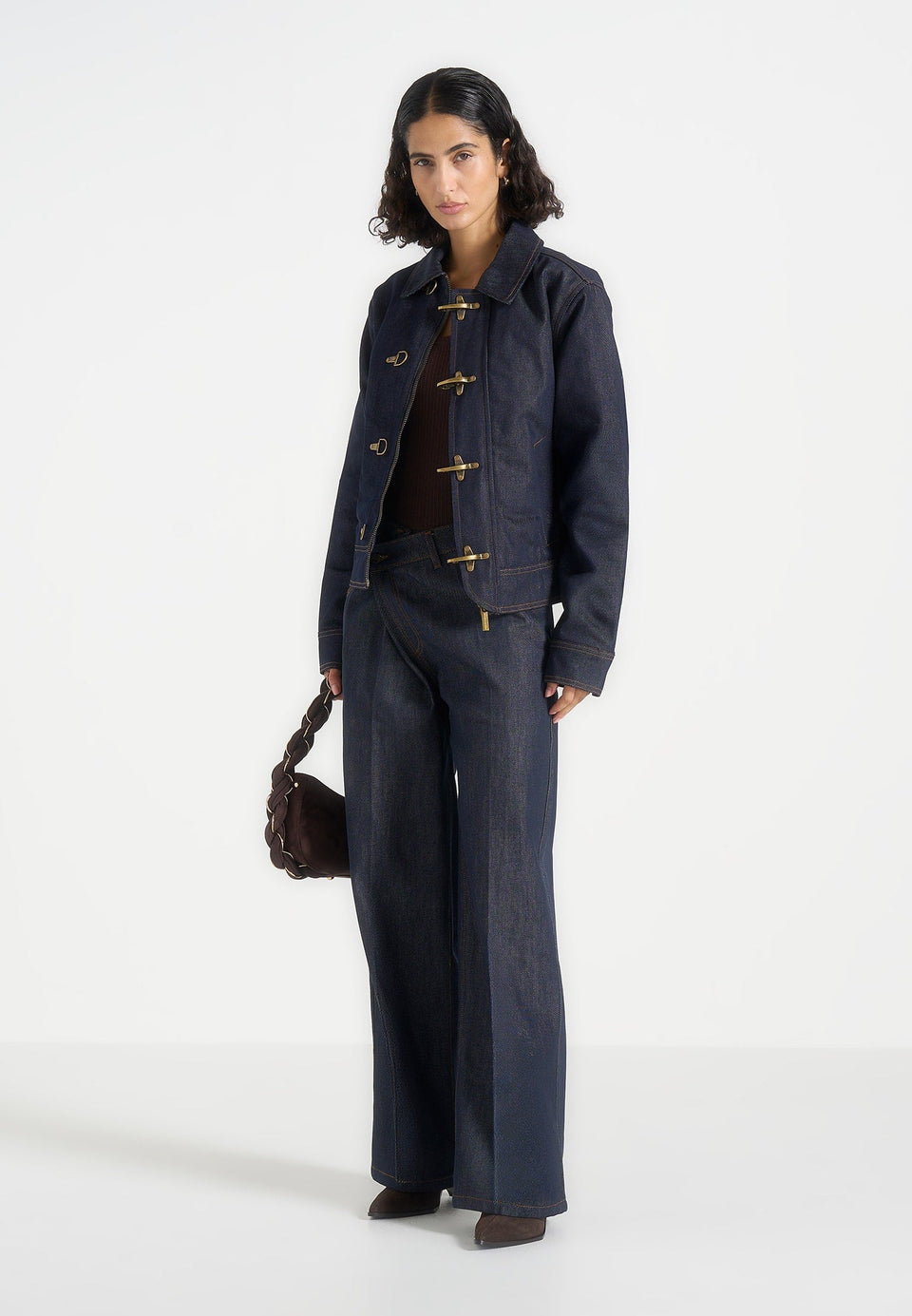 Nino - Unisex Clasp Detail Contrast Stitch Denim Jacket - Indigo