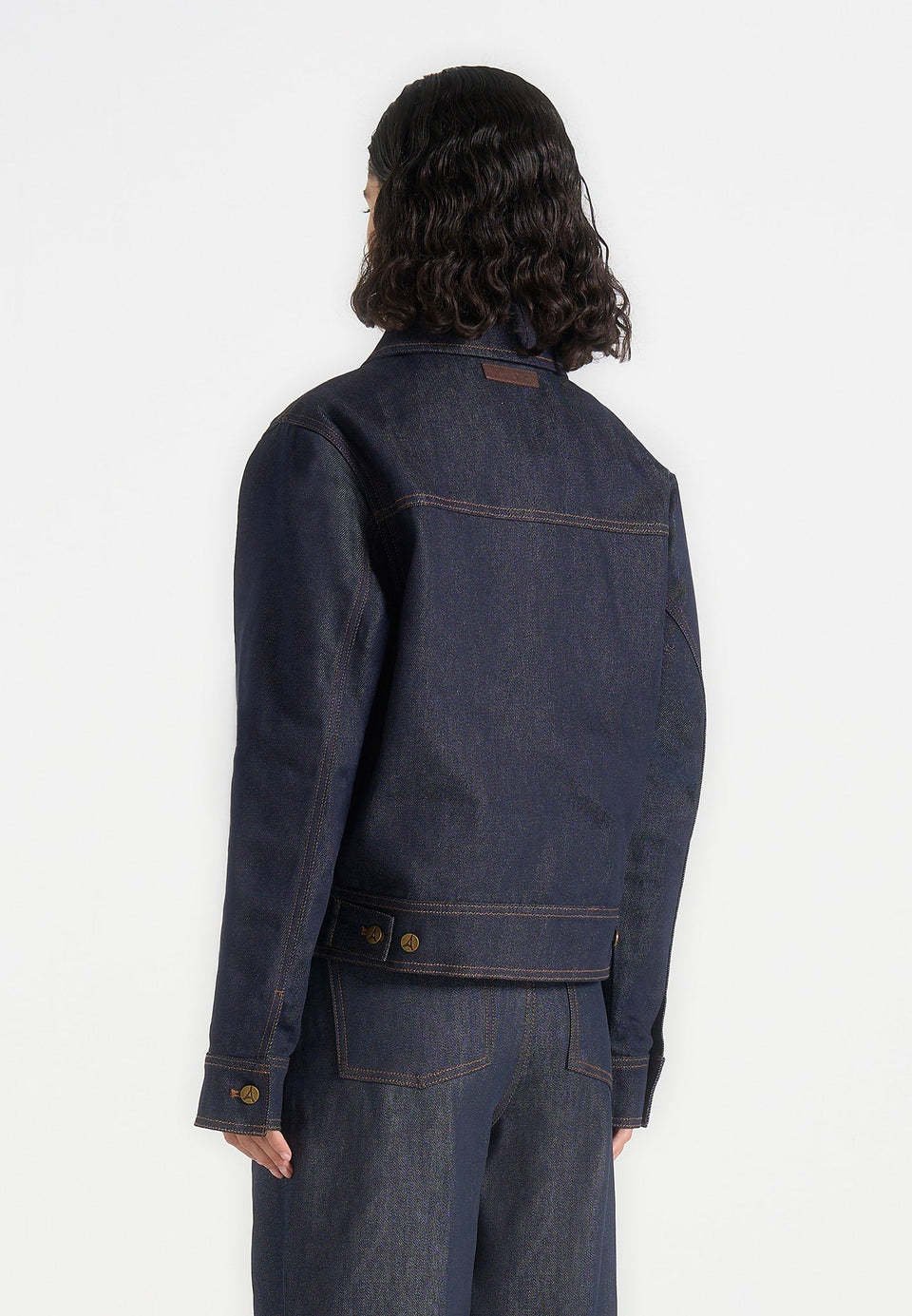 Nino - Unisex Clasp Detail Contrast Stitch Denim Jacket - Indigo