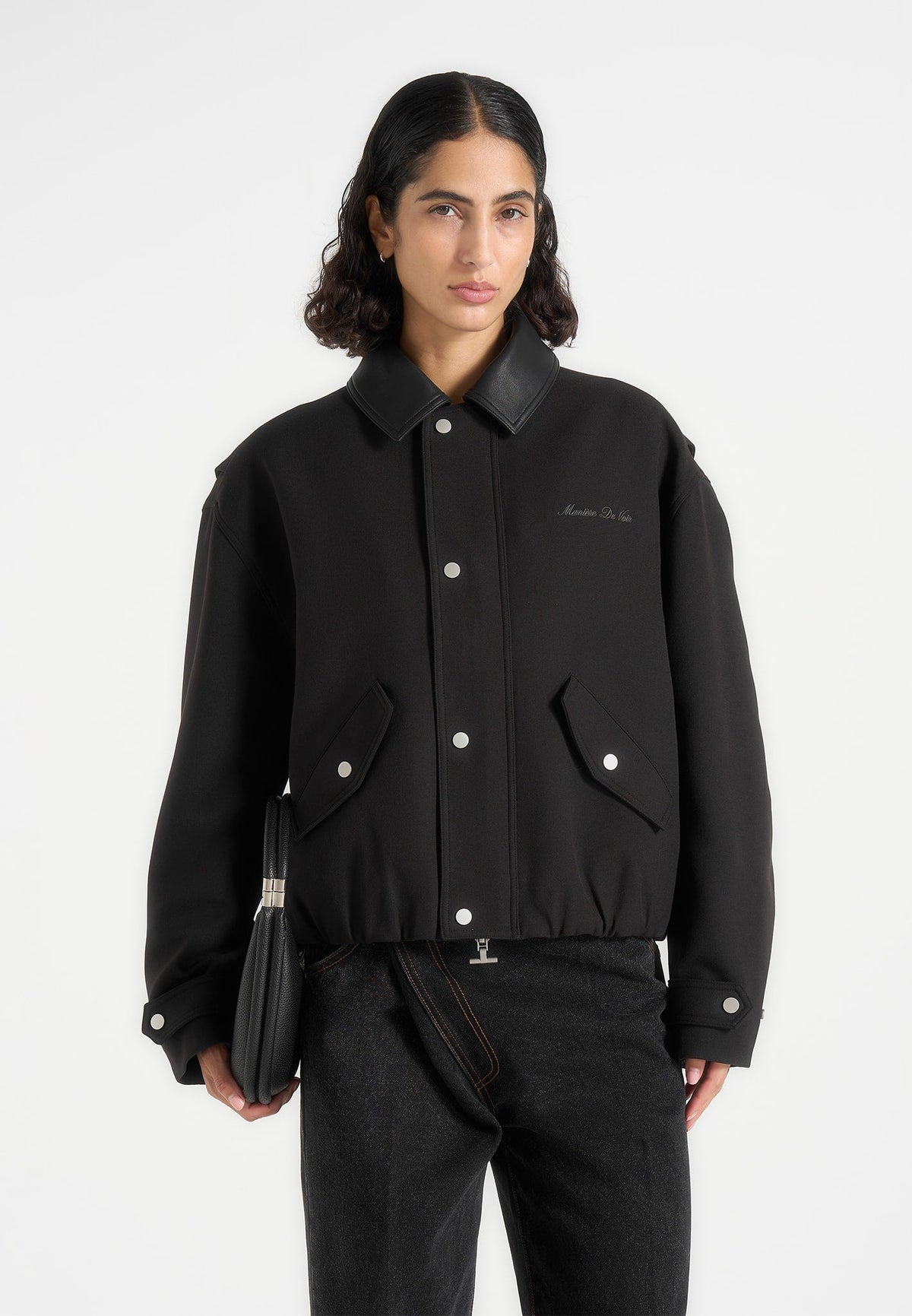 Cameron - Unisex Oversized Tailored Wool-Blend Bomber Jacket - Black