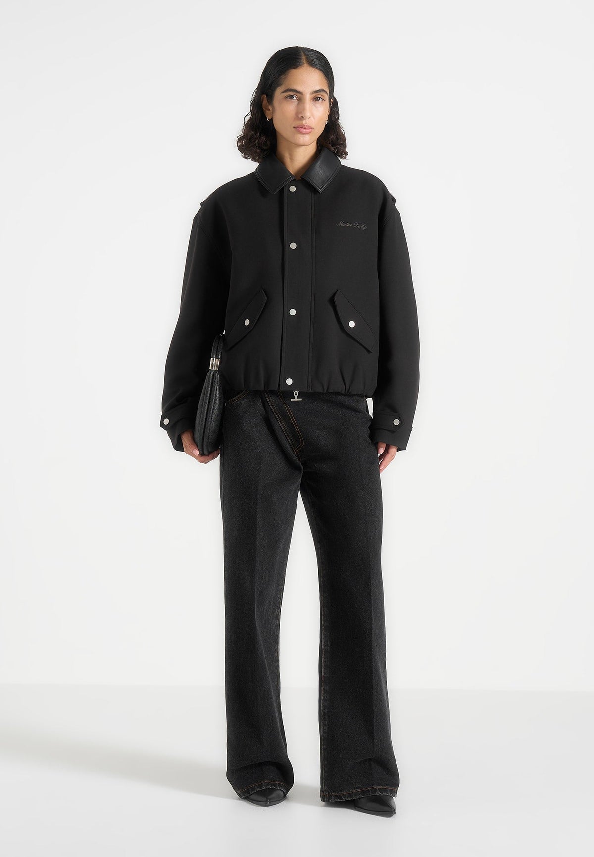 Cameron - Unisex Oversized Tailored Wool-Blend Bomber Jacket - Black