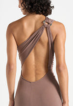 Vanessa - Asymmetric Ruched Teardrop Detail Maxi Dress - Taupe