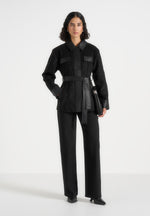Annika - Suede Belted Utility Jacket - Black