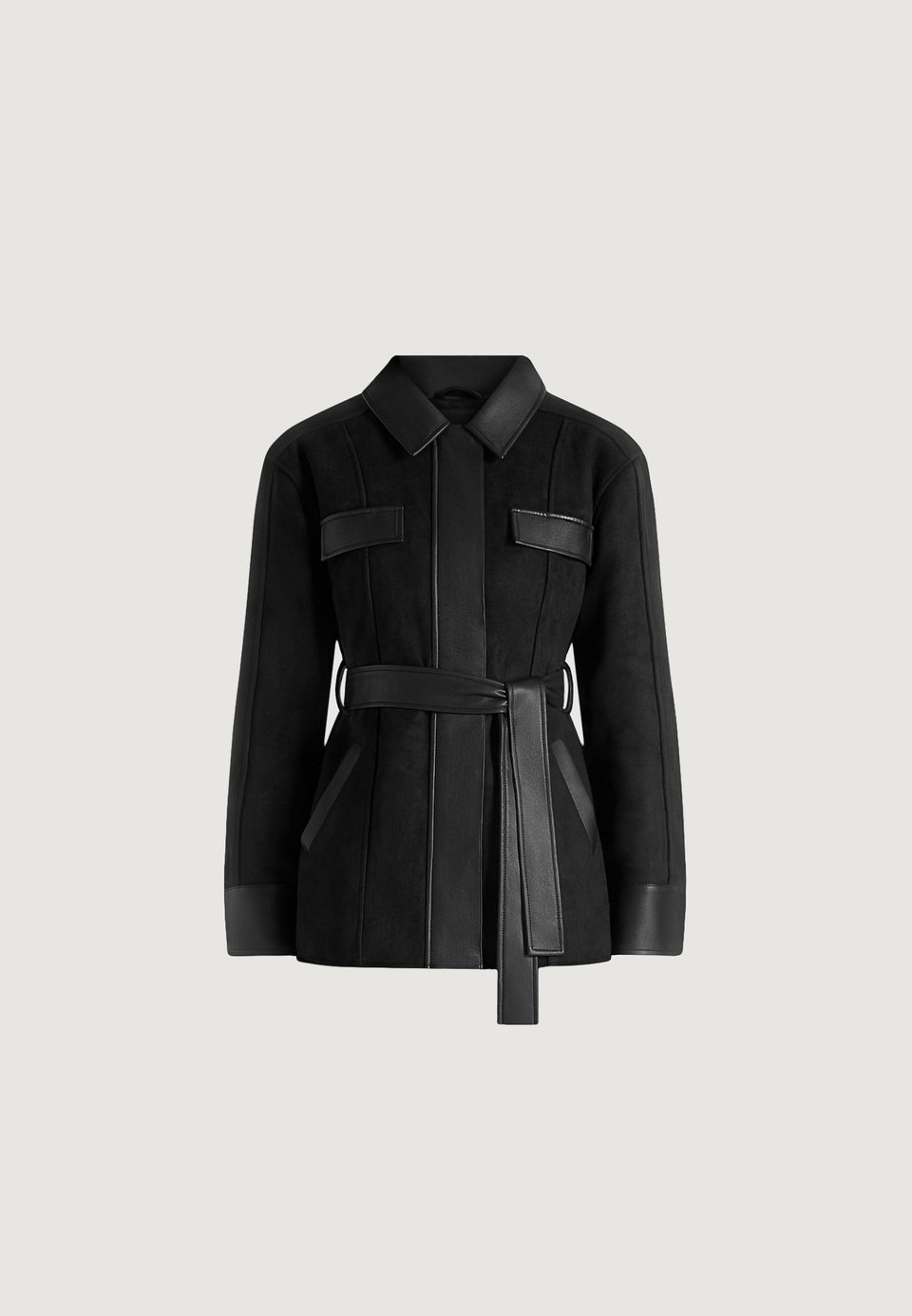 Annika - Suede Belted Utility Jacket - Black