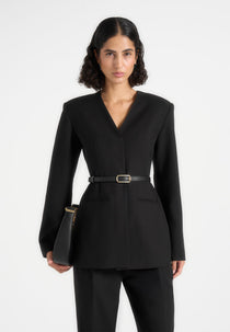 Alesia - Tailored Belted Kimono Blazer - Black