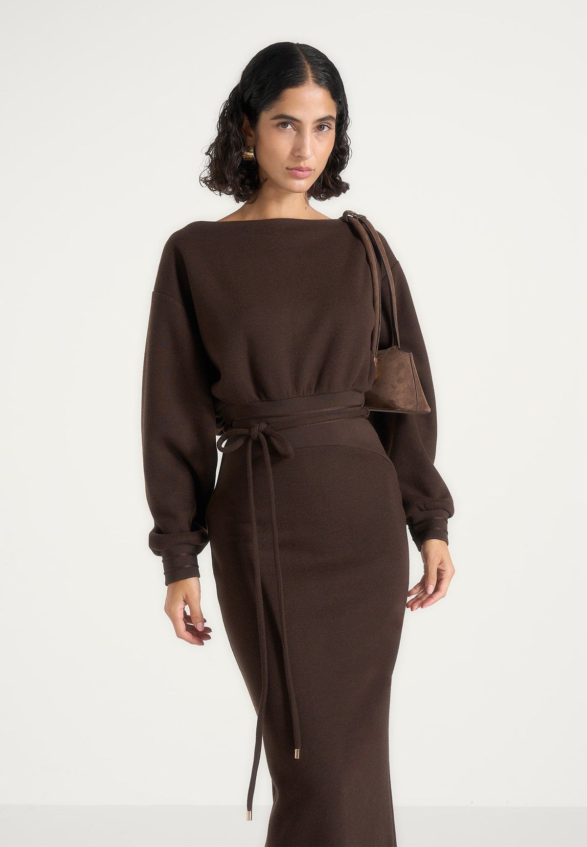 Esme - Belted Knit Maxi Jumper Dress - Brown
