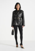 Whitney - Oversized Blazer Jacket With/ Belt - Black