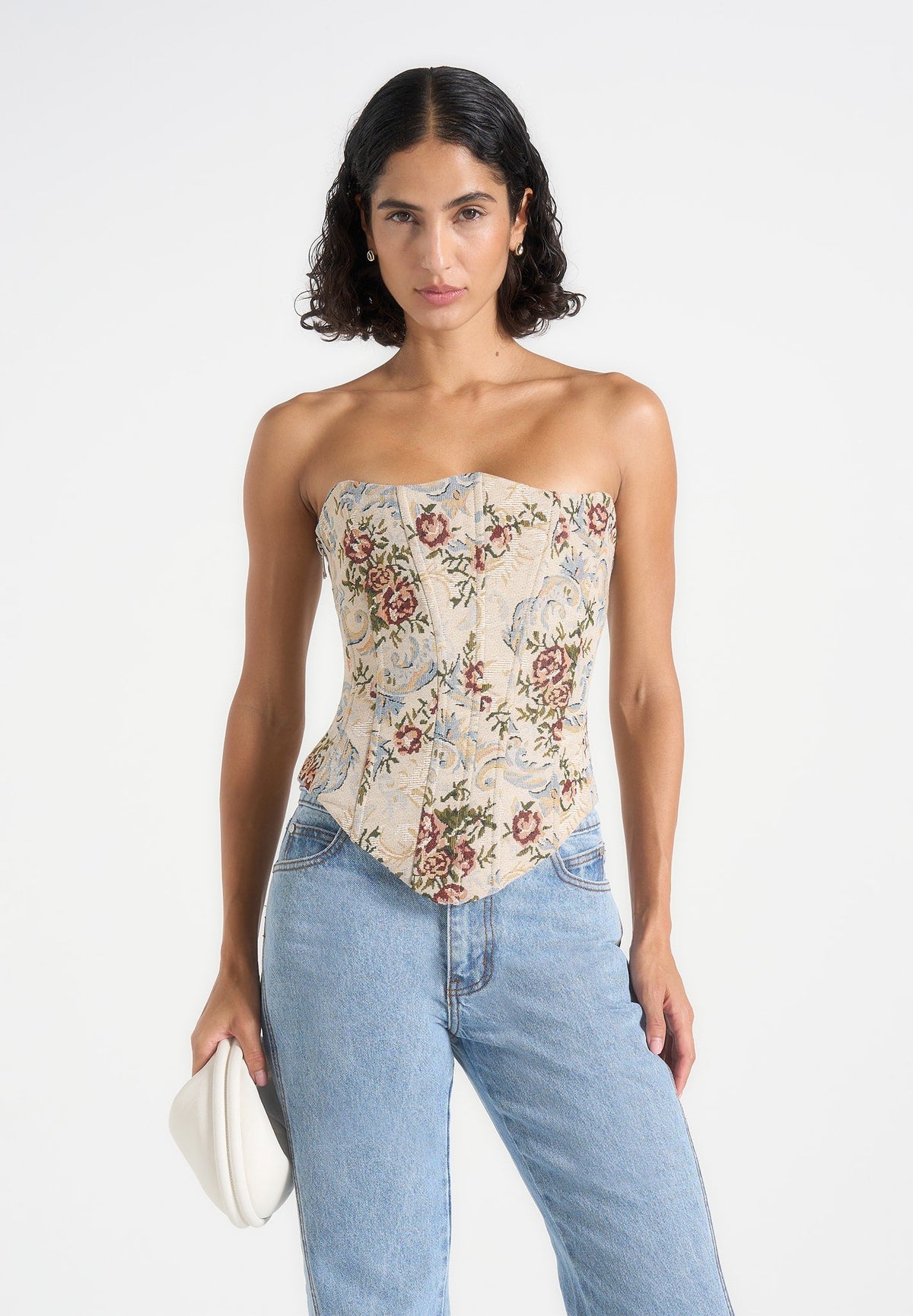 Scarlett - Tapestry Lace Up Corset  - Beige