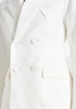Maia - Double Breasted Satin Lapel Hourglass Blazer - White