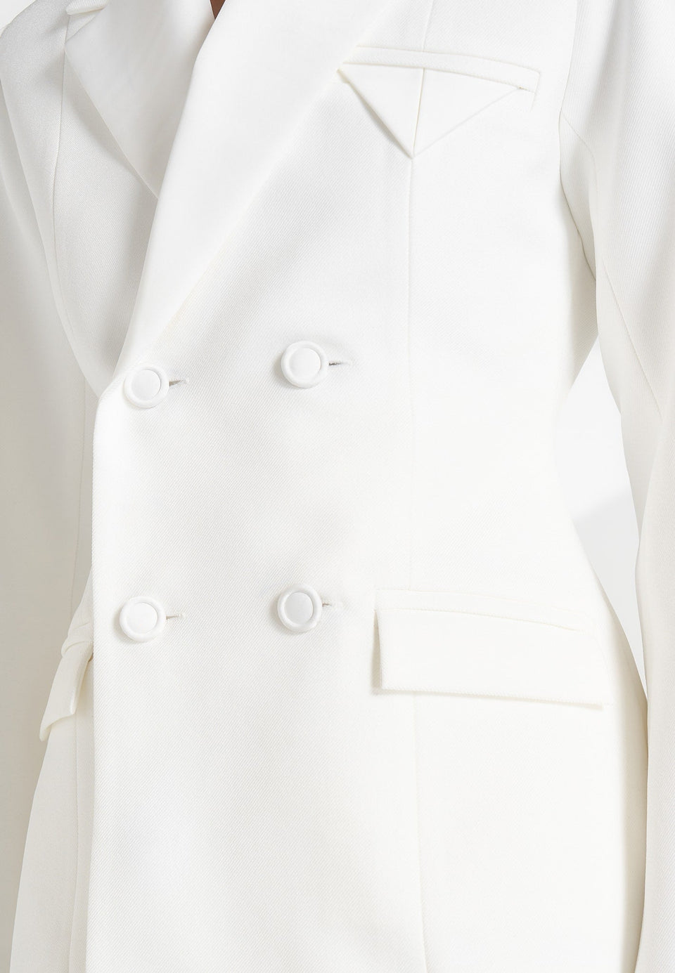 Maia - Double Breasted Satin Lapel Hourglass Blazer - White