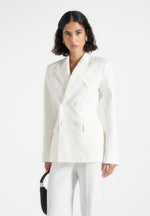 Maia - Double Breasted Satin Lapel Hourglass Blazer - White