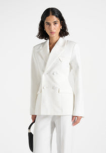 Maia - Double Breasted Satin Lapel Hourglass Blazer - White