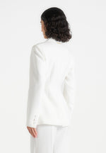 Maia - Double Breasted Satin Lapel Hourglass Blazer - White