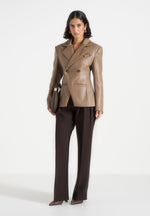 Beatrice - Leather Double Breasted Hourglass Blazer - Taupe