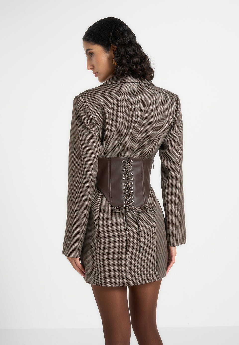 Lacey - Tailored Blazer Dress With Reversible Corset - Brown