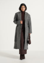 Jena - Wide Shoulder Wool Coat with Cinch Belt - Grey