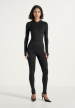 Elara - Hooded Long Sleeve Bodysuit - Black