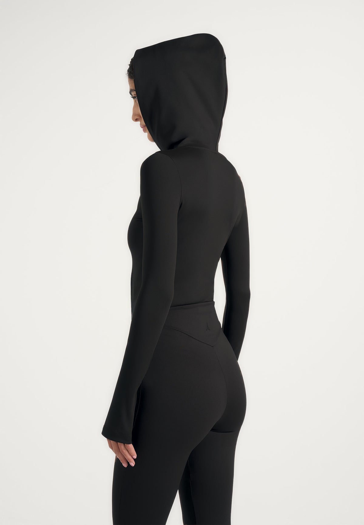 Elara - Hooded Long Sleeve Bodysuit - Black