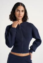 Lexie - Cropped Knit Zip Hoodie - Navy