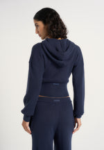 Lexie - Cropped Knit Zip Hoodie - Navy