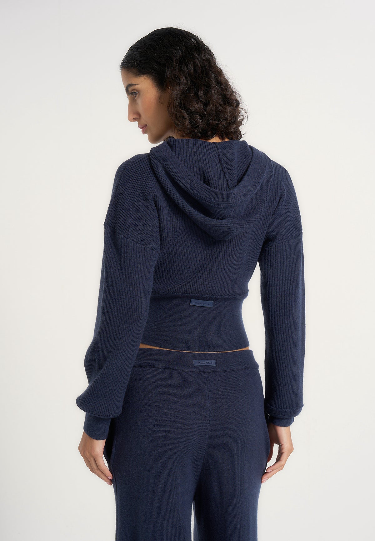 Lexie - Cropped Knit Zip Hoodie - Navy