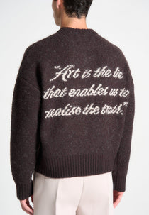 Kamil - Art Slogan Brushed Wool Knit Jumper - Brown