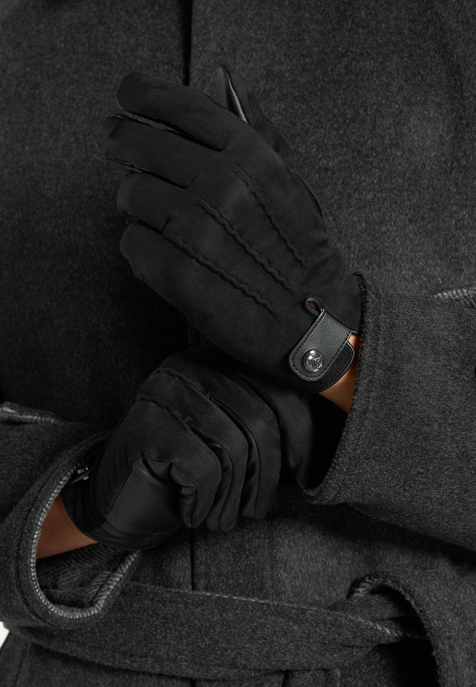 Mario - Suede & Leather Gloves - Black