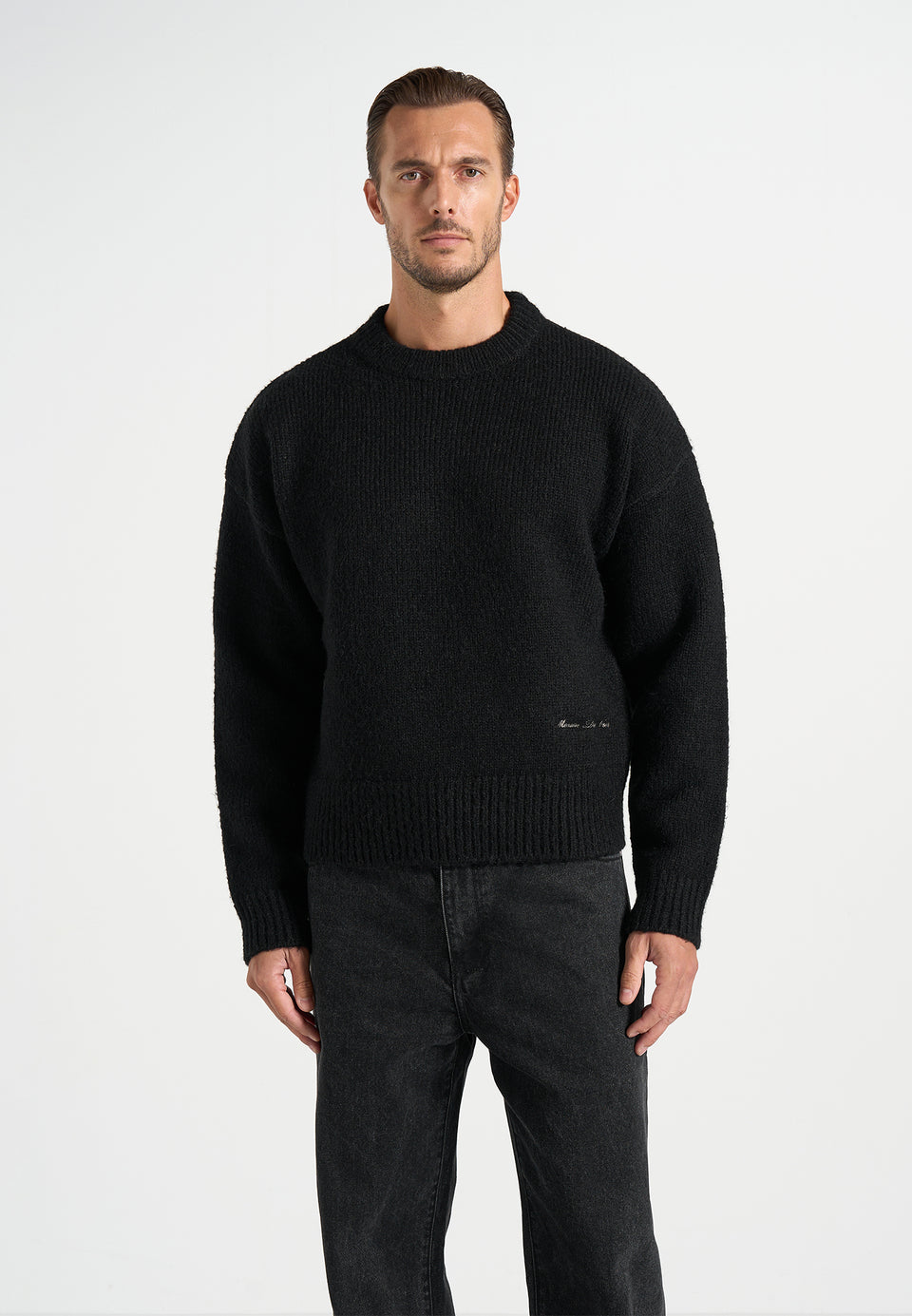 KW001 - Brushed Wool Knit Signature Jumper - Black