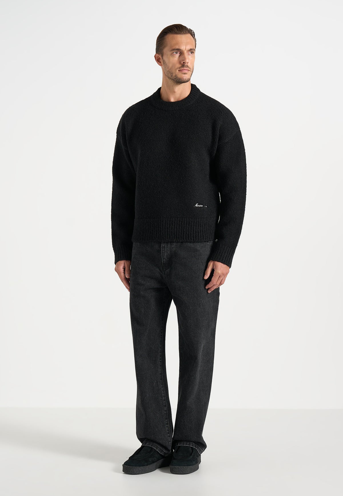 KW001 - Brushed Wool Knit Signature Jumper - Black