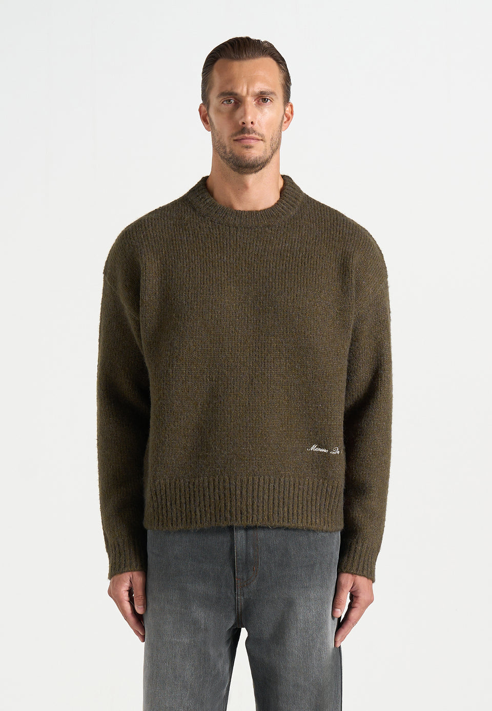KW001 - Brushed Wool Knit Signature Jumper - Olive