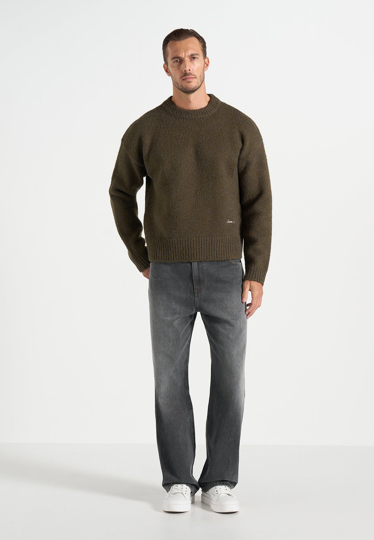 KW001 - Brushed Wool Knit Signature Jumper - Olive