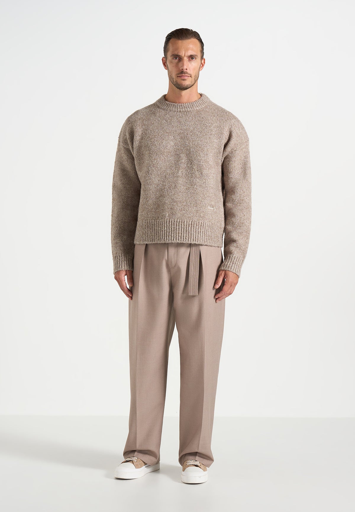 KW001 - Brushed Wool Knit Signature Jumper - Beige