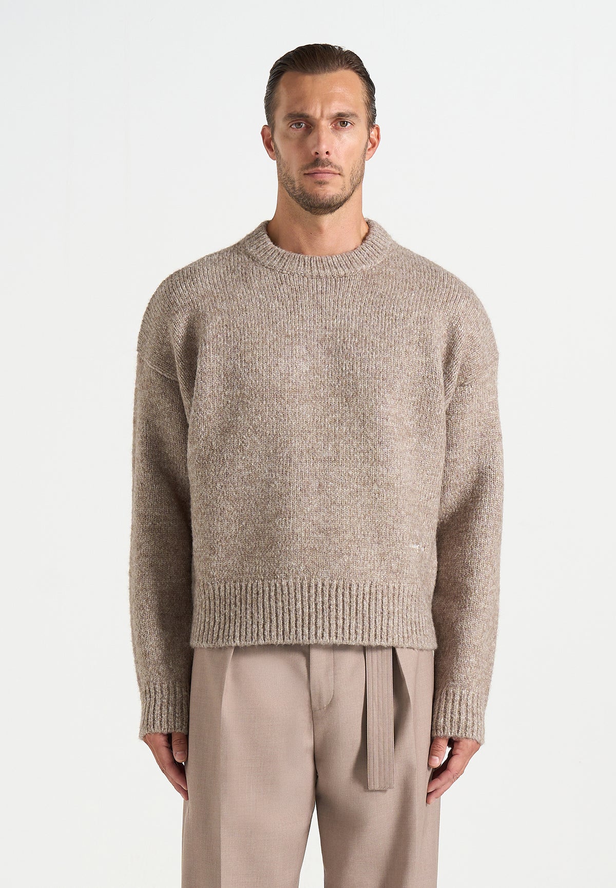 KW001 - Brushed Wool Knit Signature Jumper - Beige