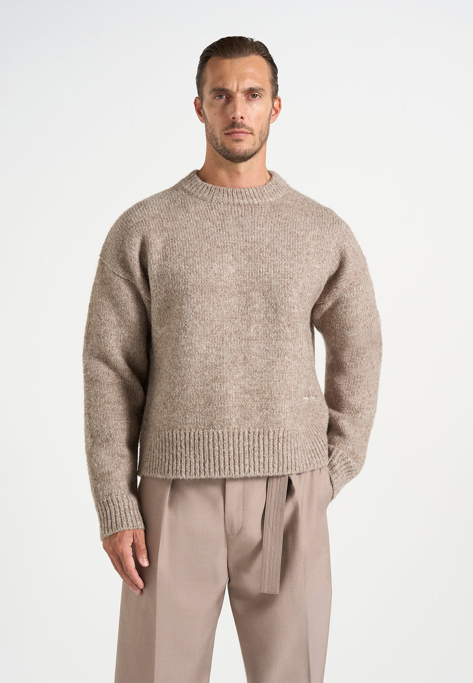 KW001 - Brushed Wool Knit Signature Jumper - Beige