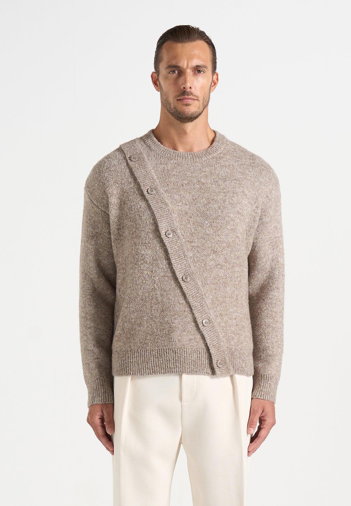 Theo - Asymmetric Brushed Wool-Blend Knit Jumper - Taupe